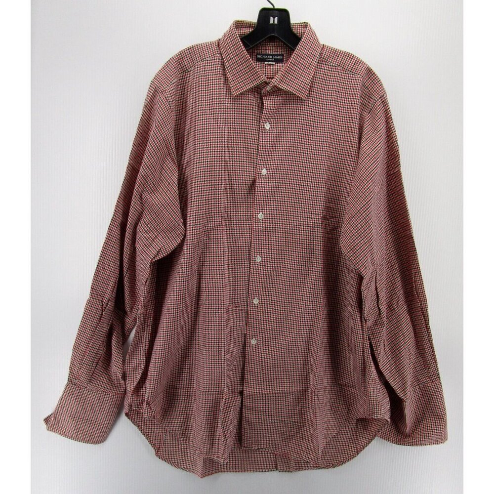 Richard James Shirt 17 White Button Down Plaid Preppy French Cuff XL